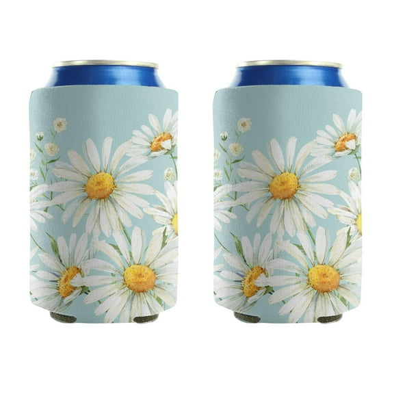 Can Sleeves 2 PCS Funny Cans Cooler Sleeve Daisy Flower Watercolor Beer Can Coolies for Kitchen Christmas Halloween (3.9In X4.9 In)