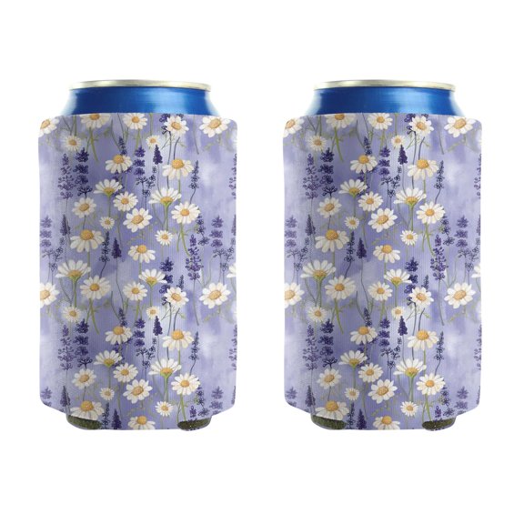 Can Sleeves 2 Pack Cool Can Sleeve Covers Daisy Flower Purple Beer Can Coolies for Kitchen Christmas Halloween (3.9In X4.9 In)