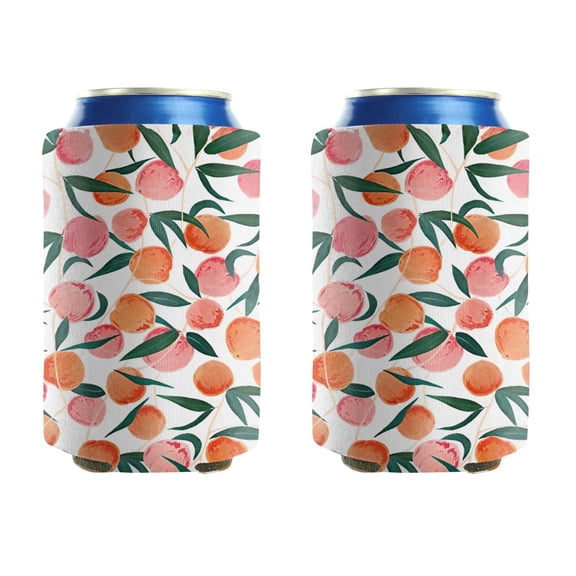 Can Sleeves 2 Pack Summer Neoprene Insulated Bottle Jackets Peach Fruits Beer Can Coolies for Birthday Party Decoration (3.9In X4.9 In)