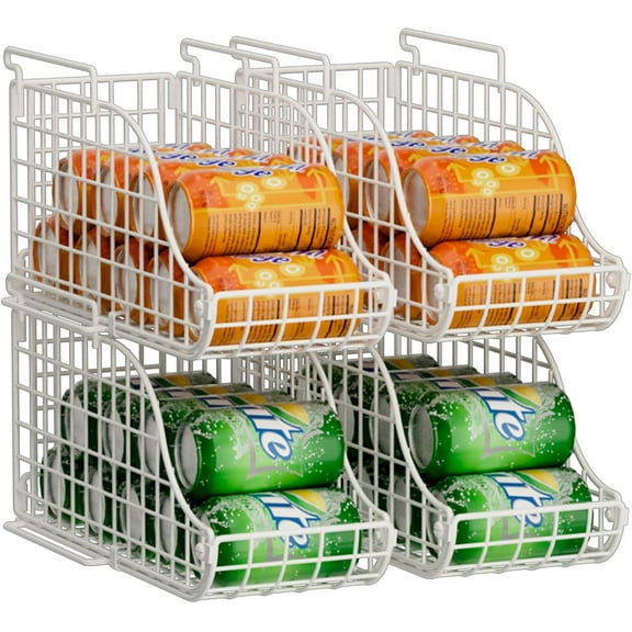 Can Storage Organizer Pantry, Stackable Kitchen Canned Food Holder With Handles, Can Organizer For Pantry Countertop Cabinet, Beverage Drink Pop Soda Can Dispenser Patent Pending (White, 4 Pack)