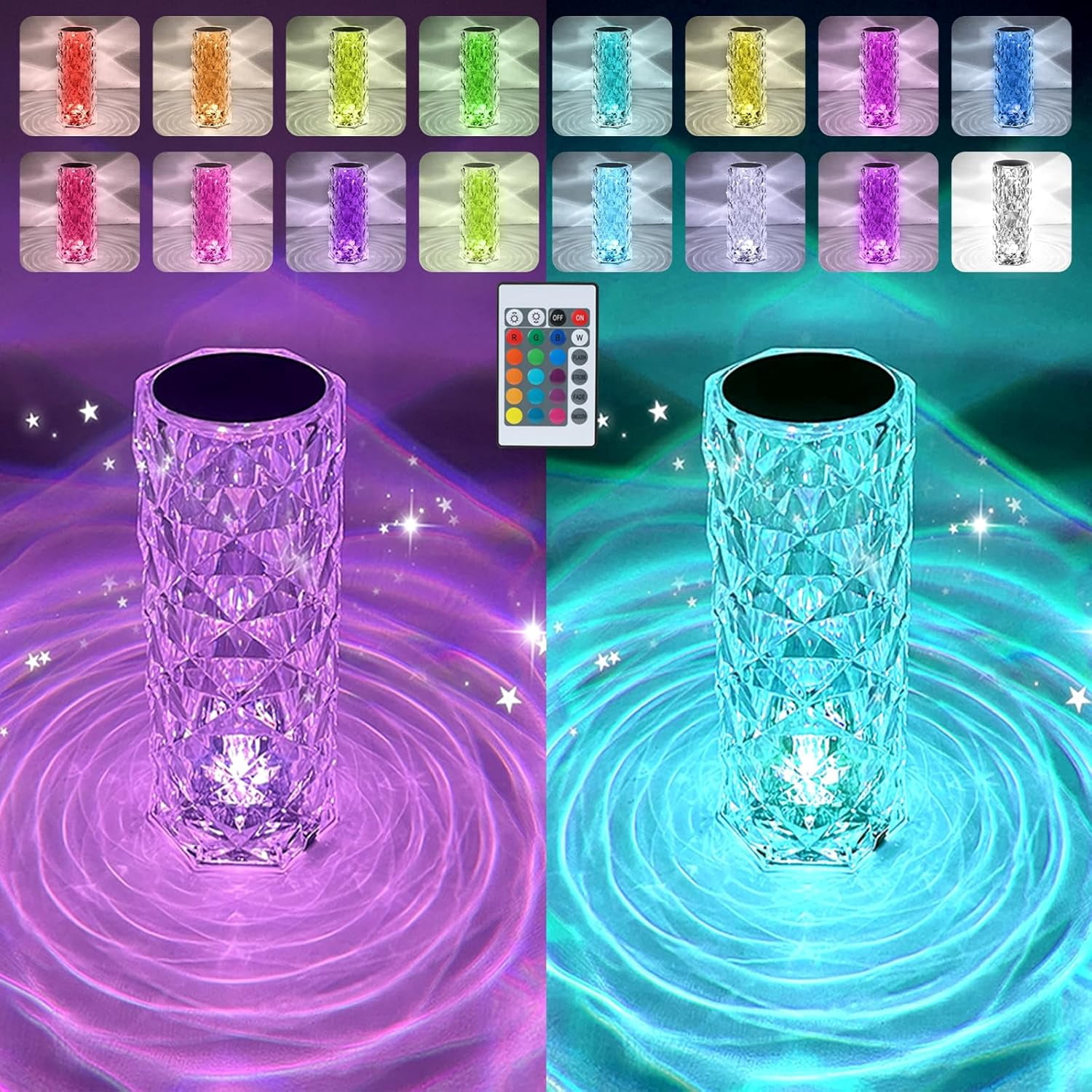 BEIJIALY Rechargeable Mushroom Lamp – Crystal LED Table Lamp With RGB Colors, Remote Control & Cordless Design (Jellyfish Effect, 16 Color Options)