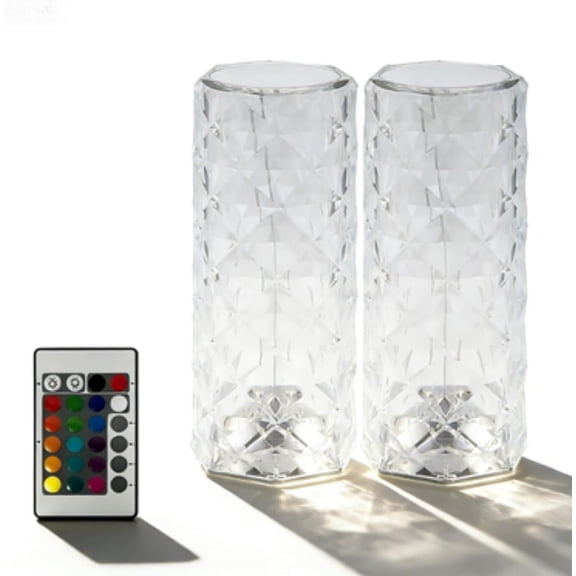 Can Switch 16 Colors Artificial Crystal Table Lamp, RGB Color Changing Rose Diamond Design with Remote Control for Bedroom, Bar, Dinner