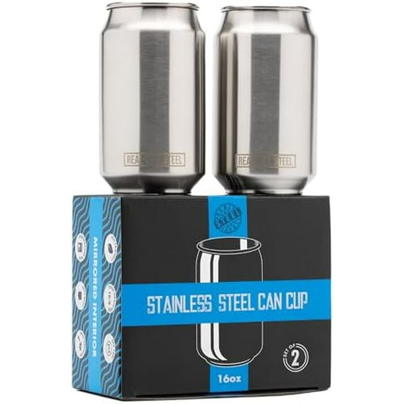 Can Tumbler Glass - Set of 2 - Stainless Steel 16oz - Soda Can Cup, Beer Can Glasses - Premium