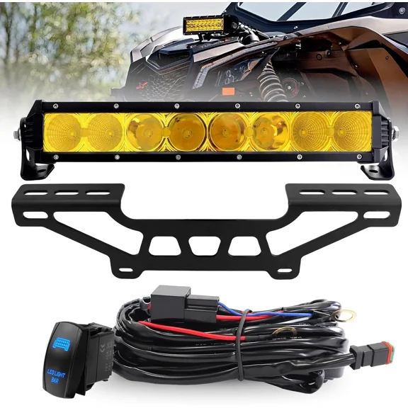 Can Am X3 Yellow Shock Tower Light Bar with Mount Bracket,60W 6000LM Light Bar Kit with Rocker Switch Wiring Harness Compatible with Can-Am Maverick X3 & X3 Max X RS Turbo R