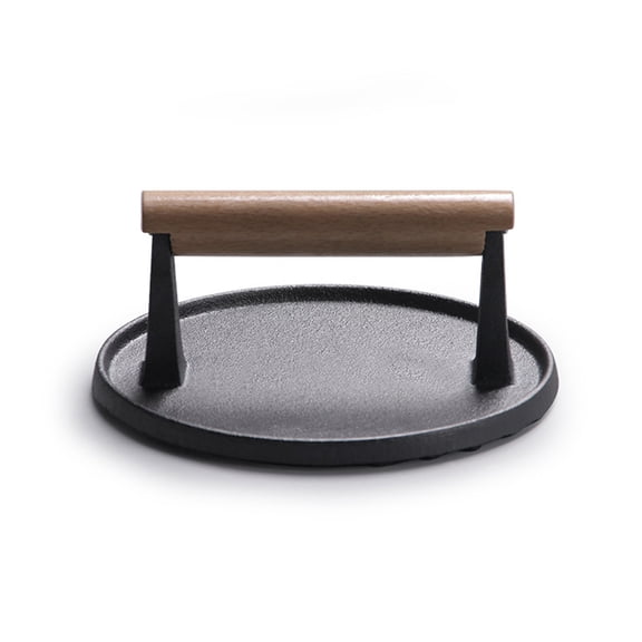 Can You Handle It Circular Striped Meat Pressing Machine with Beech Handle Steak Press for Barbecue Control