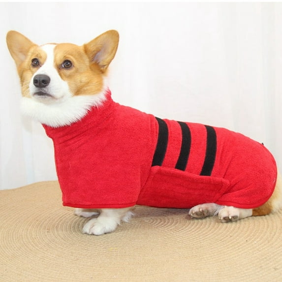 Can adjust neck circumference size Strong water absorption Waist size can vary Machine washable Dog Bathrobe Towel 2XL Red