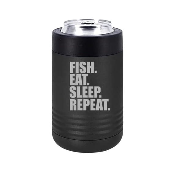 Can and Bottle Cooler Insulator Stainless Steel Double Wall Vacuum Insulated Beverage Drink Holder Fish Eat Sleep Repeat