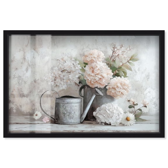 Can and White Blooms Shadowbox Print Farmhouse Wall Decor by Art Remedy, Black Frame, 24 x 16