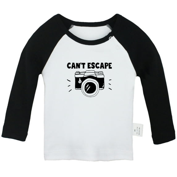 Can't Escape.. Funny T shirt For Baby, Newborn Babies T-shirts, Infant Tops, 0-24M Kids Graphic Tees Clothing (Long Black Raglan T-shirt, 0-6 Months)