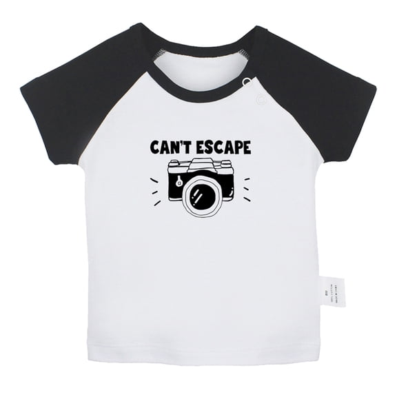 Can't Escape.. Funny T shirt For Baby, Newborn Babies T-shirts, Infant Tops, 0-24M Kids Graphic Tees Clothing (Short Black Raglan T-shirt, 12-18 Months)