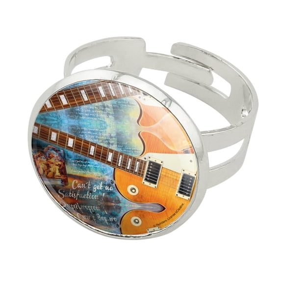 Can't Get No Satisfaction Guitar Silver Plated Adjustable Novelty Ring