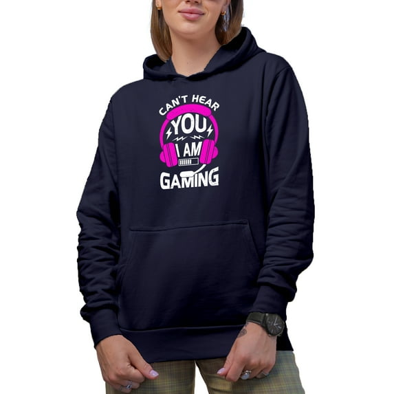 Can't Hear You, I Am Gaming, Navy Blue Hooded Sweatshirt or Hoodie, 2XL