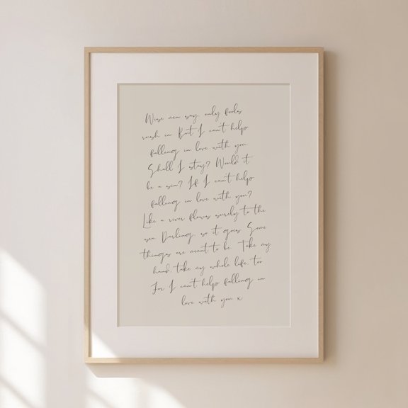 Can't Help Falling In Love Handwriting Wall Art, Romance Traditional Elvis Poster, Poster Only