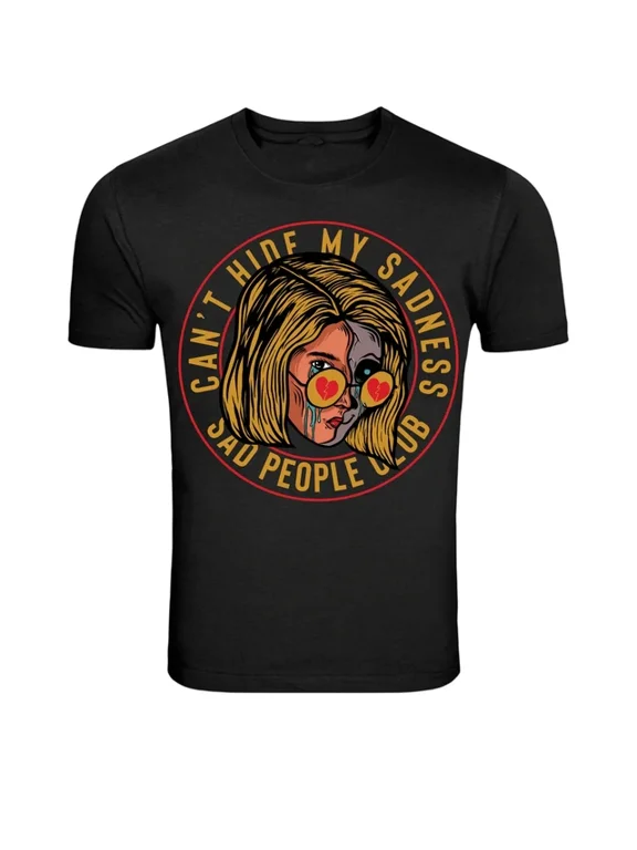 Can't Hide My Sadness Sad Emotional Pop Retro Art Event Outfit With A Graphic Theme T-Shirt, Size S-5XL