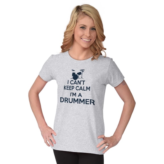 Can't Keep Calm a Drummer Percussion Womens Slim Fit Graphic Tee Brisco Brands S