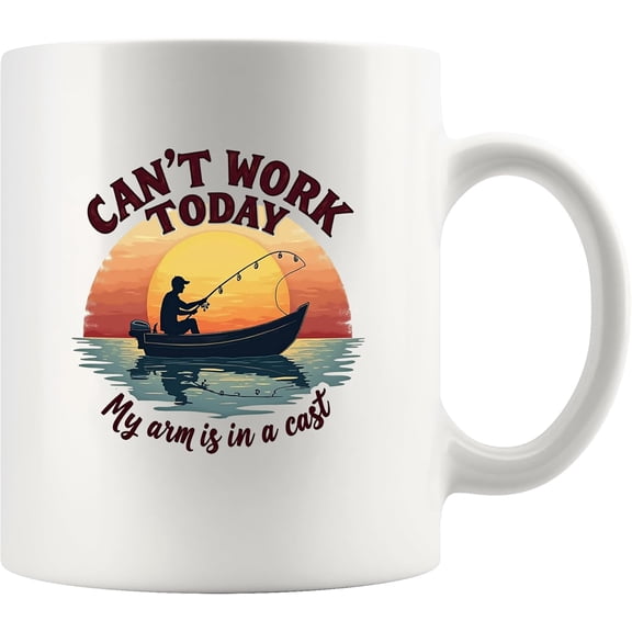 Can't Work Today My Arm Is In A Cast Fishing Gifts Fisherman Dad Grandpa Husband Brother Novelty Drinkware Ceramic Mug 11 oz White