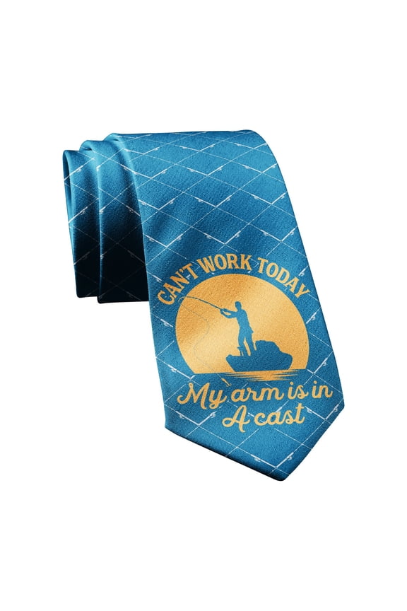 Can't Work Today My Arm Is In A Cast Fishing Tie Funny Neckties for Men Fisherman Novelty Ties for Guys