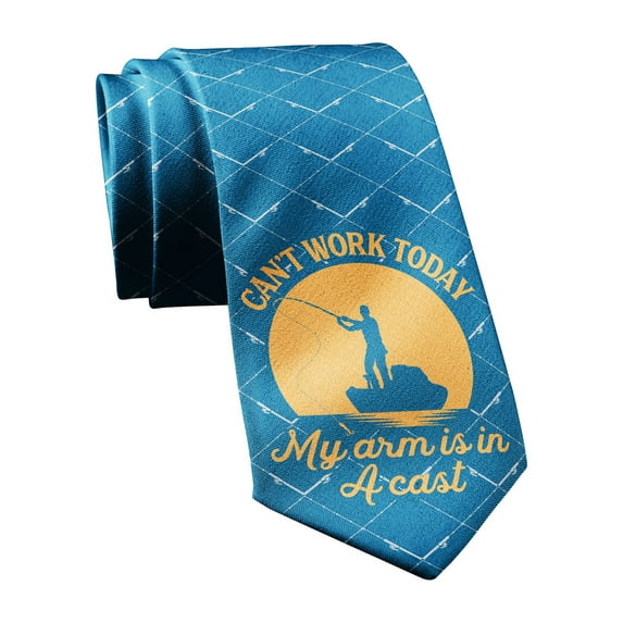 Can't Work Today My Arm Is In A Cast Fishing Tie Funny Neckties for Men Fisherman Novelty Ties for Guys