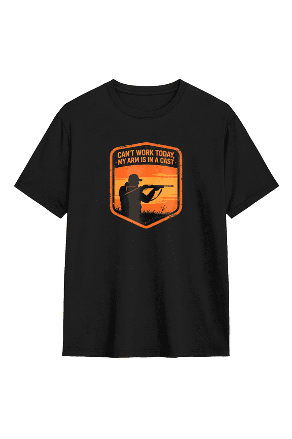Can't Work Today My Arm Is In A Cast Hunting Retro Graphic Tee For Men, Hunting Humorous Cotton Short Sleeves T-Shirt