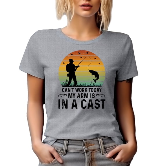 Can't Work Today, My Arm Is in a Cast, Retro Fisherman or Fishing Enthusiast, Heather Grey T-Shirt, 2XL
