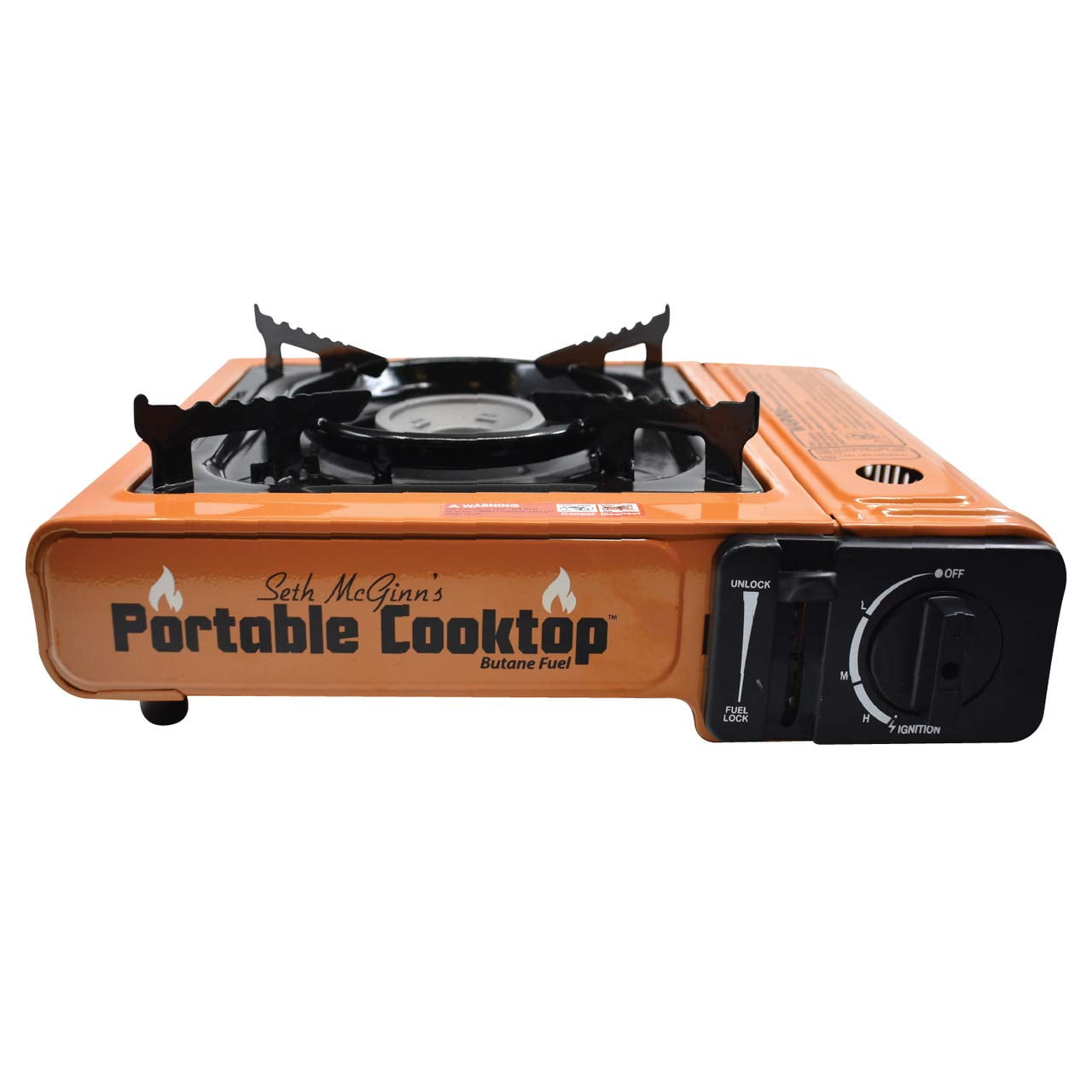 Portable Orange Butane Single Burner Cooktop with Electric Ignition