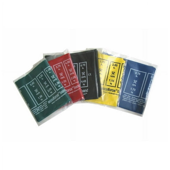 CanDo Accu-Force exercise band, 5 pc set, 48" strip (1 ea: yellow through black)