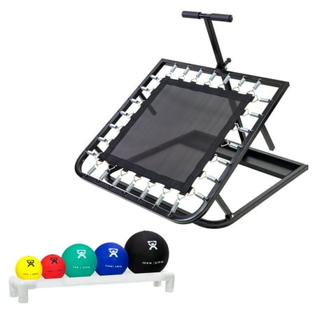 CanDo Adjustable Ball Rebounder, Set with Rectangular Rebounder, 1-Tier Horizontal Rack, 5-Balls