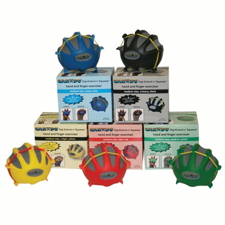 CanDo Digi-Extend n\' Squeeze Hand Exerciser, No Stand, Small, 5-piece Set, Yellow through Black