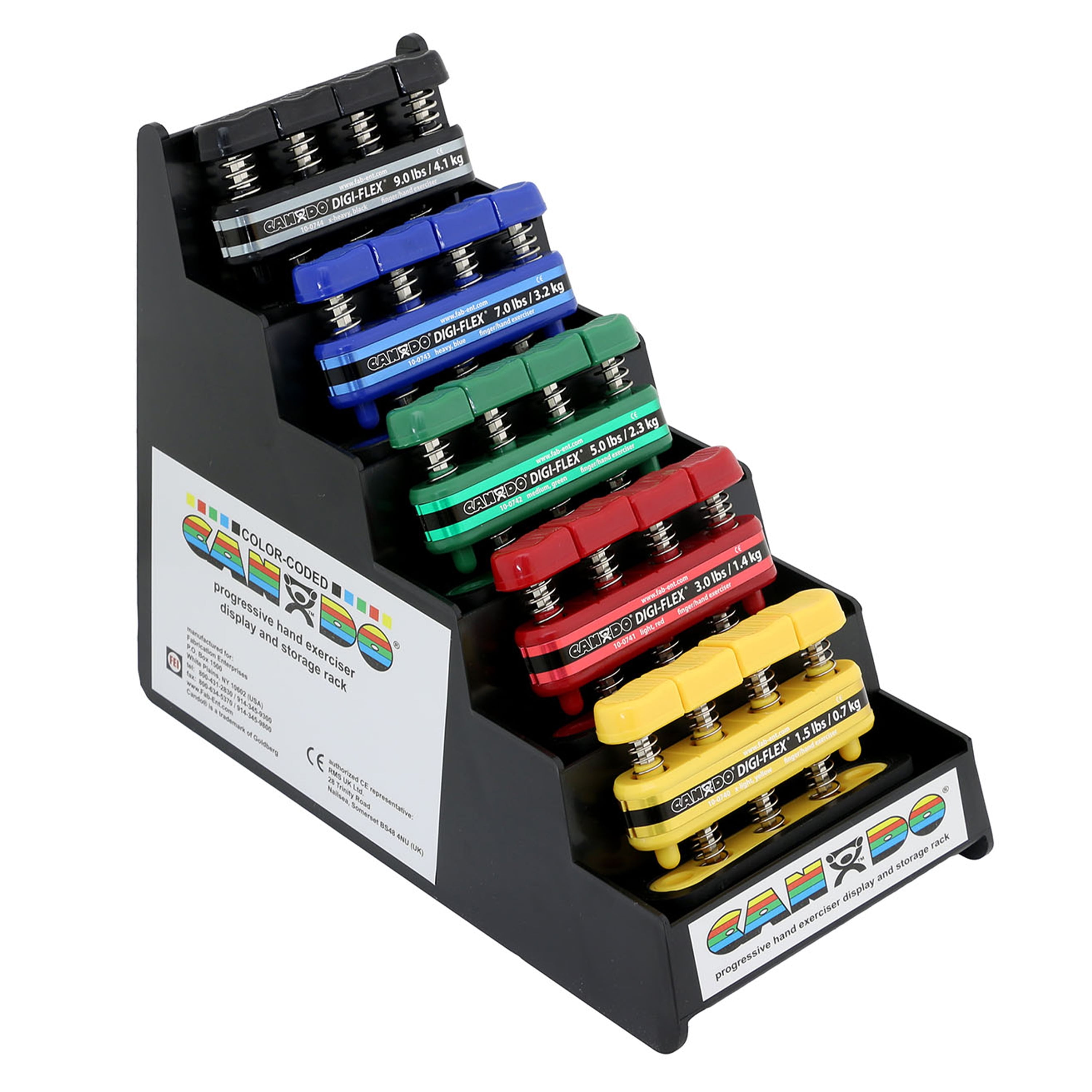 CanDo DigiFlex hand/finger exerciser, 5 piece set w/plastic display