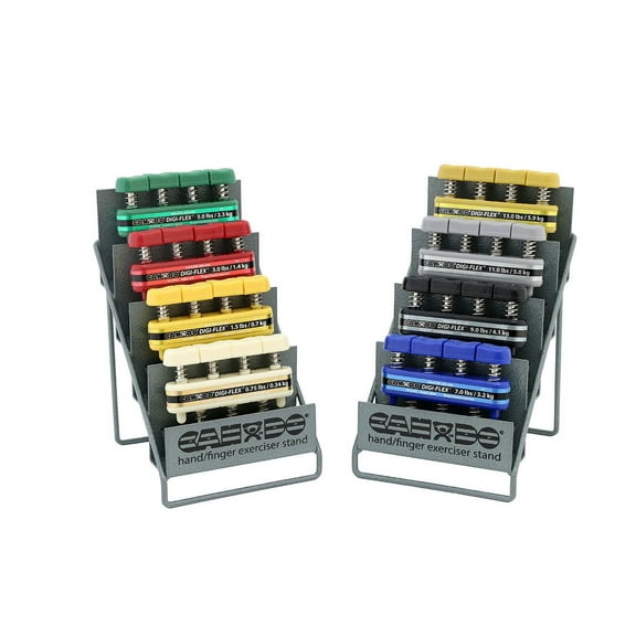 CanDo Digi-Flex hand/finger exerciser, 8 pc set (1 ea: tan through gold) w/2 metal racks