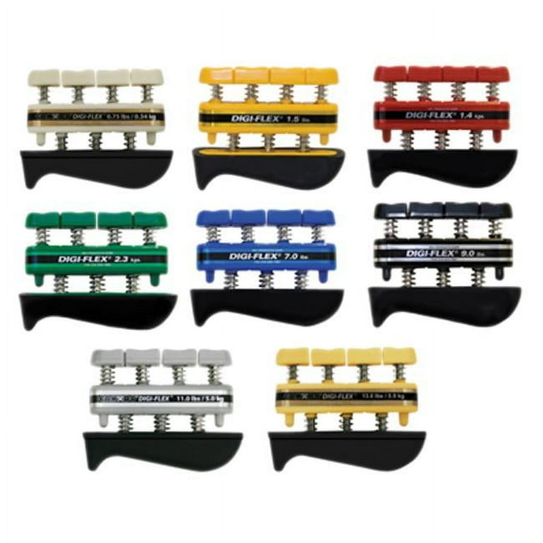 CanDo Digi-Flex hand exerciser - set of 8 (tan, yellow, red, green, blue, black, silver, gold), no rack CanDo Digi-Flex hand exerciser - set of 8 (tan, yellow, red, green, blue, black, silver, gold), no rack