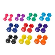 CanDo Standard 20 Piece Vinyl Coated Iron Dumbbell Free Weight Set, Multicolor