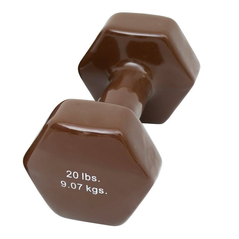 CanDo Vinyl Coated Dumbbell Brown 20 lb Single 1pc Handheld Weight for Muscle Training and Workouts Color Coded Anti Roll Home Gym Equipment Beginner and Pro Walmart