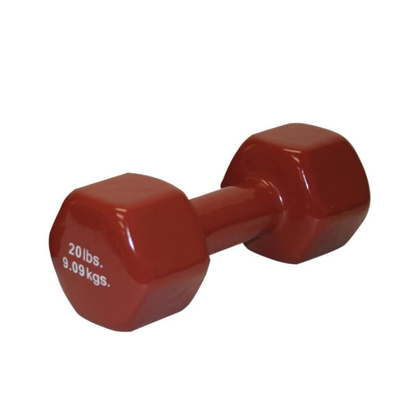 CanDo Vinyl Coated Dumbbell Brown 20 lb Single 1pc Handheld Weight for Muscle Training and Workouts, Color Coded Anti-Roll Home Gym Equipment, Beginner and Pro
