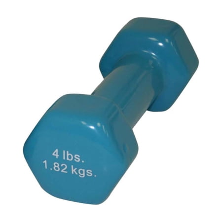 CanDo Vinyl Coated Dumbbell Light Blue 4 lb Single 1pc Handheld Weight for Muscle Training and Workouts, Color Coded Anti-Roll Home Gym Equipment, Beginner and Pro