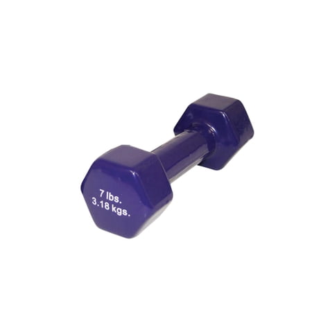 CanDo Vinyl Coated Dumbbell Purple 7 lb Single 1pc Handheld Weight for Muscle Training and Workouts, Color Coded Anti-Roll Home Gym Equipment, Beginner and Pro