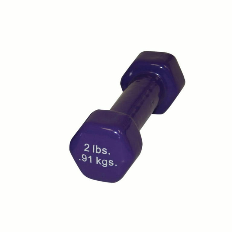 CanDo Vinyl Coated Dumbbell Violet 2 lb Single 1pc Handheld Weight for Muscle Training and Workouts Color Coded Anti Roll Home Gym Equipment