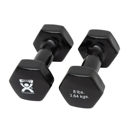 CanDo Vinyl Coated Dumbbells Pair Black 8 lb 2pc Handheld Weights for Muscle Training and Workouts, Color Coded Anti-Roll Home Gym Equipment, Beginner and Pro