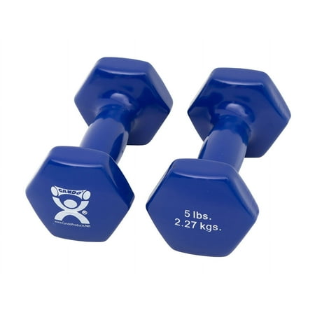 CanDo Vinyl Coated Dumbbells Pair Blue 5 lb 2pc Handheld Weights for Muscle Training and Workouts, Color Coded Anti-Roll Home Gym Equipment, Beginner and Pro