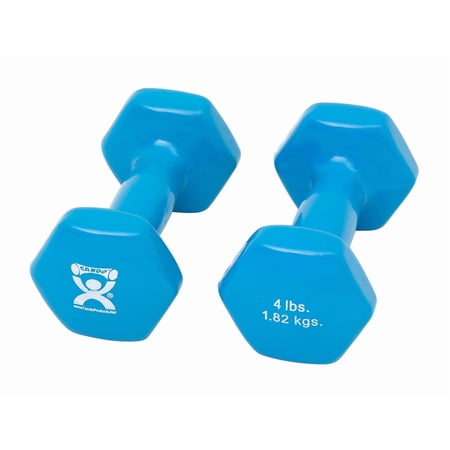 CanDo Vinyl Coated Dumbbells Pair Light Blue 4 lb 2pc Handheld Weights for Muscle Training and Workouts, Color Coded Anti-Roll Home Gym Equipment, Beginner and Pro