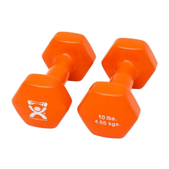 CanDo Vinyl Coated Dumbbells Pair Orange 10 lb 2pc Handheld Weights for Muscle Training and Workouts, Color Coded Anti-Roll Home Gym Equipment, Beginner and Pro