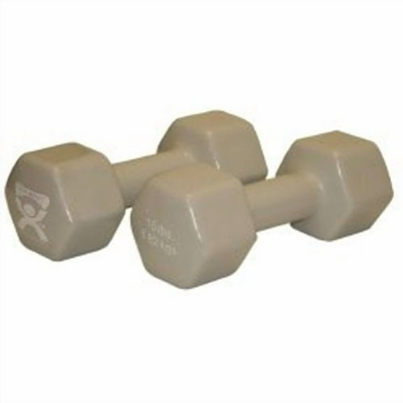 CanDo Vinyl Coated Dumbbells Pair Silver 15 lb 2pc Handheld Weights for Muscle Training and Workouts, Color Coded Anti-Roll Home Gym Equipment, Beginner and Pro