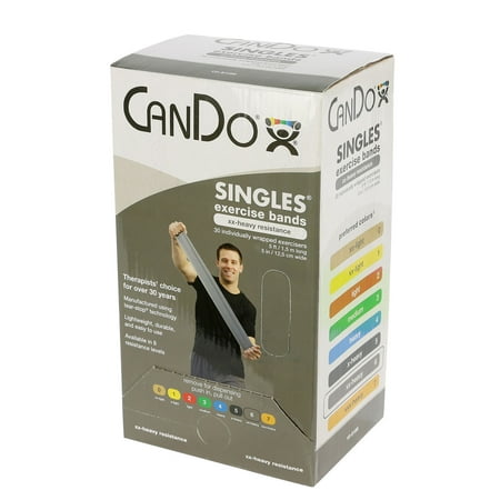 CanDo exercise band, 5-foot Singles, 30-piece dispenser, silver