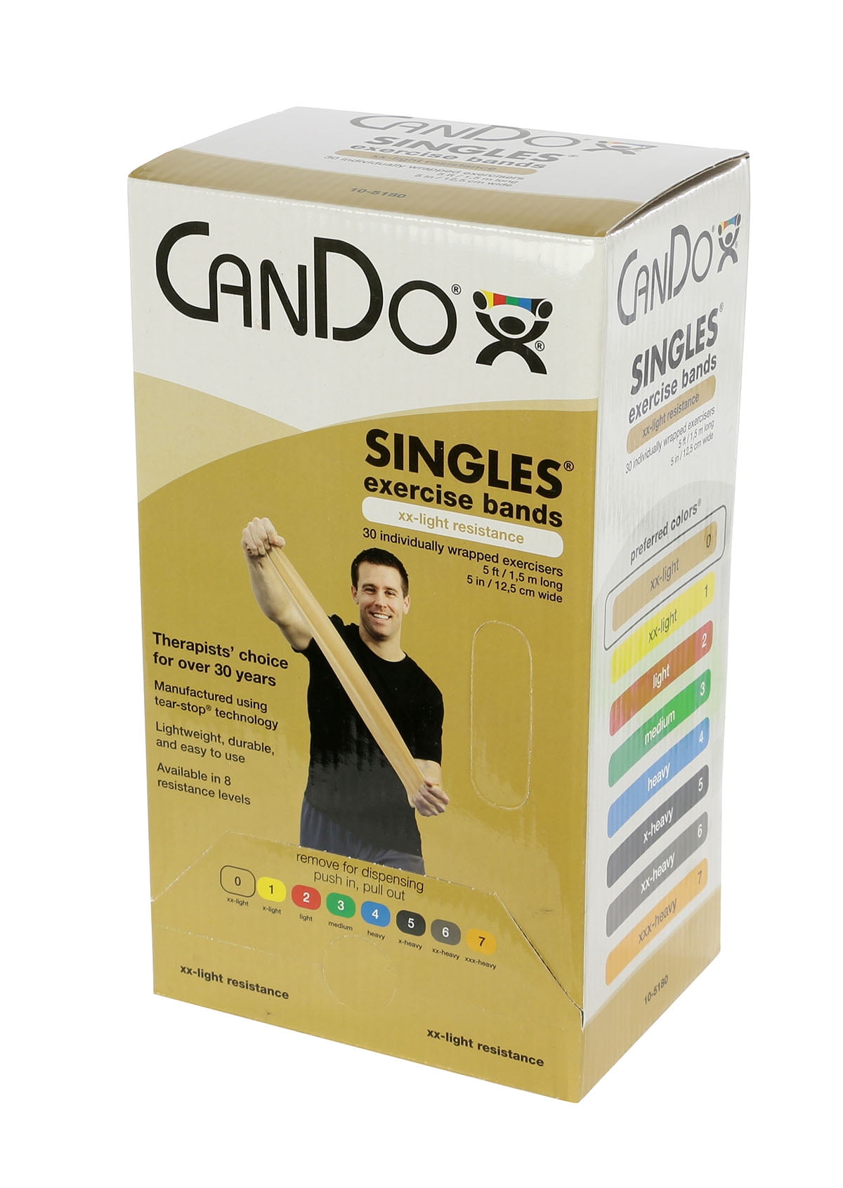 Cando Band Rack CanDo exercise band, 5-foot Singles, 30-piece dispenser, tan - Walmart.com