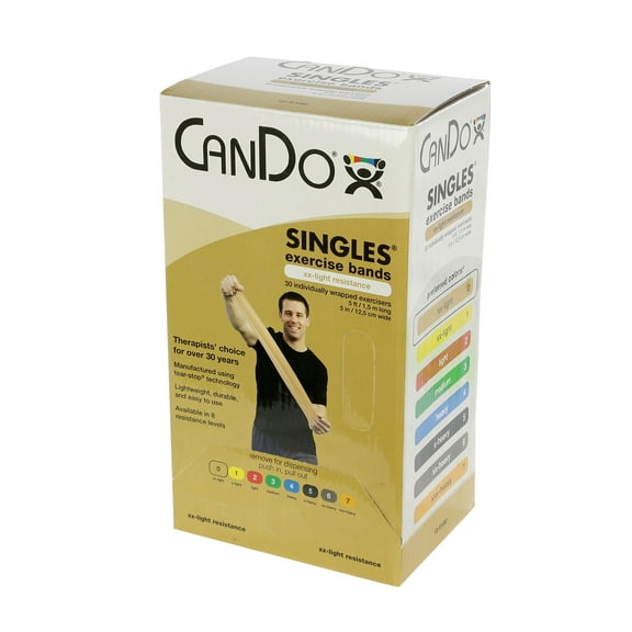 CanDo exercise band, 5-foot Singles, 30-piece dispenser, tan