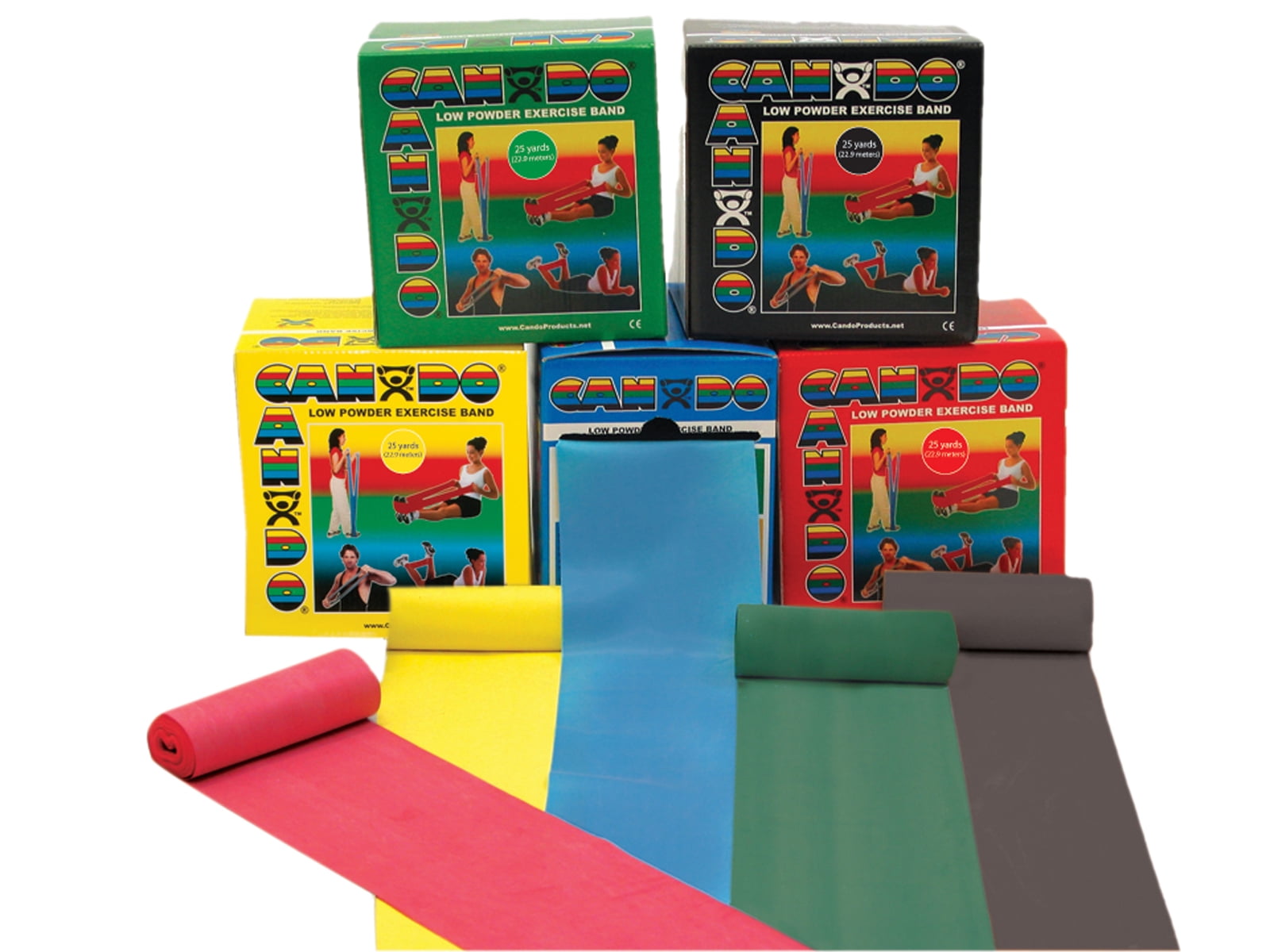 CanDo exercise band set, 25 yard, 5 pc set (1 ea: yellow through black)