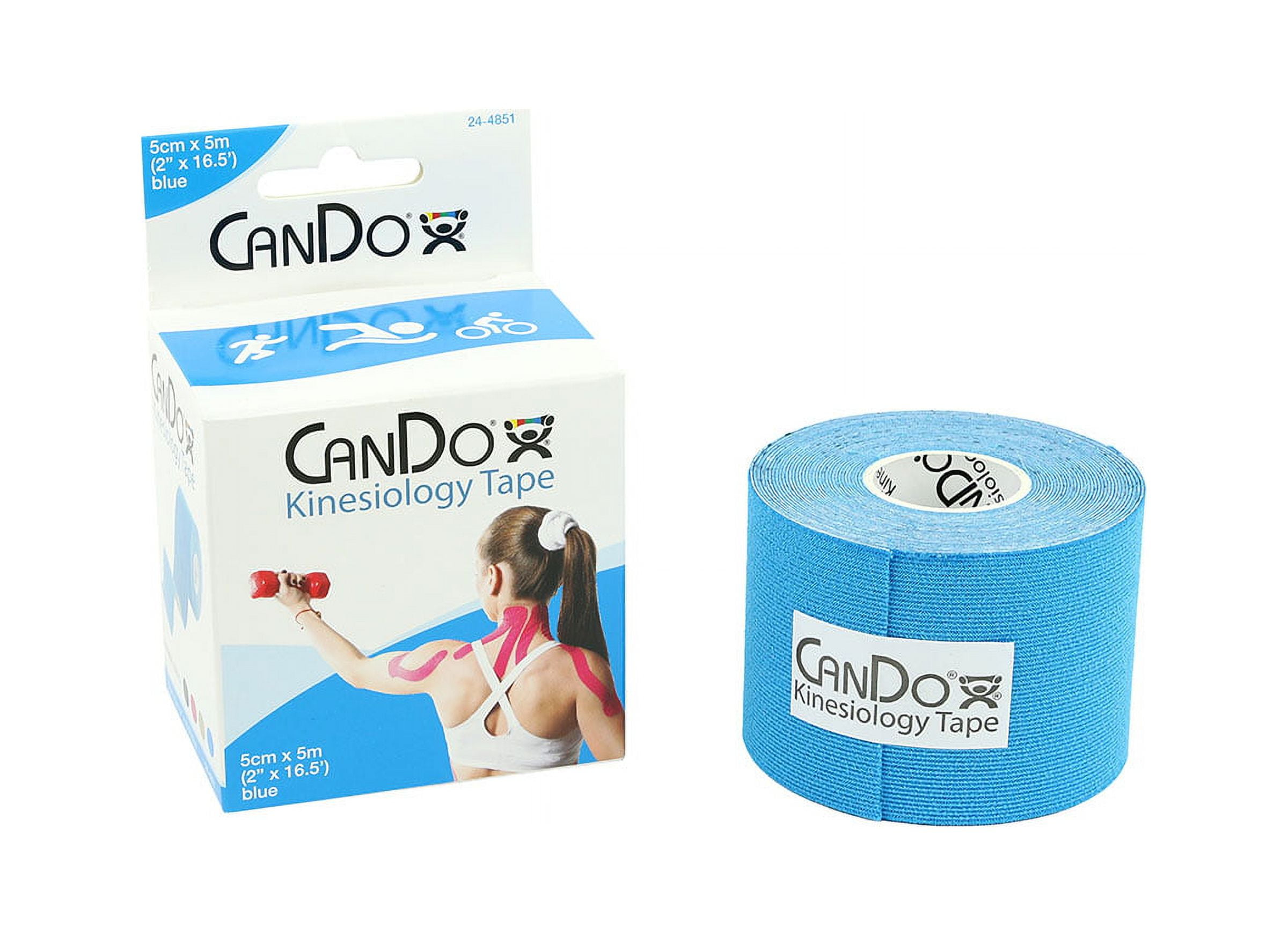 CanDo kinesiology tape, 2" x 16.5 ft, blue, case of 10