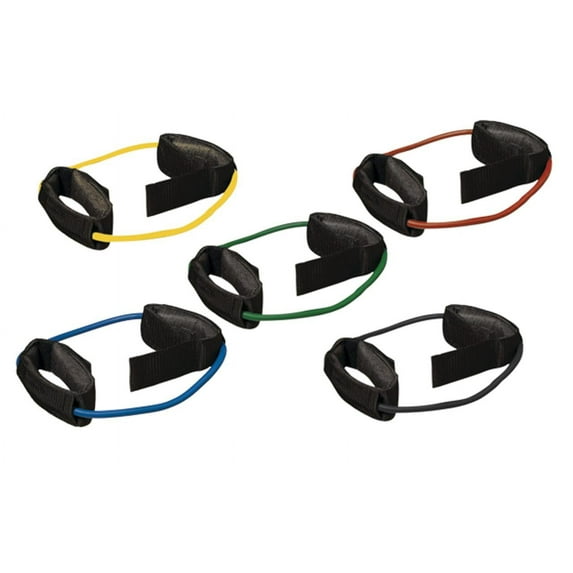 CanDo tubing exerciser with ankle cuffs, 5 pc set (1 ea: yellow through black)