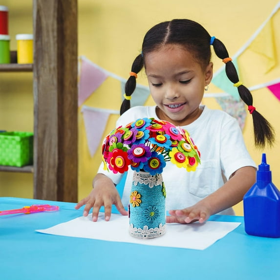CanGong Flower Craft Kit For Kids Make Your Own Flower Bouquet With Buttons And Flowers DIY Vase Toddler Books Baby Toys 12-18 Months Learning Toys For Toddlers 1-3 Toys Sensory Toys For Toddlers 1-3