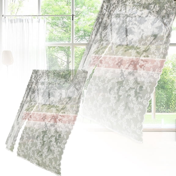 CanGonggg 100cm Wide X 100cm Long French Lace Window Curtain Semi Lace Curtain And Through Bar Curtain Shower Curtain 80 Inches Long Insulation Curtains for Winter Floral Shower Curtain Drapes Window